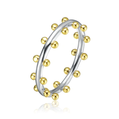 Rachel Glauber Rhodium And 14k Gold Plated Bead Band Ring