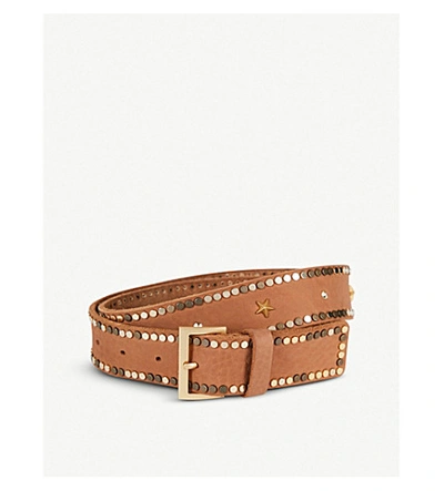Zadig & Voltaire Womens Camel Starlight Studded Leather Belt S In Camel