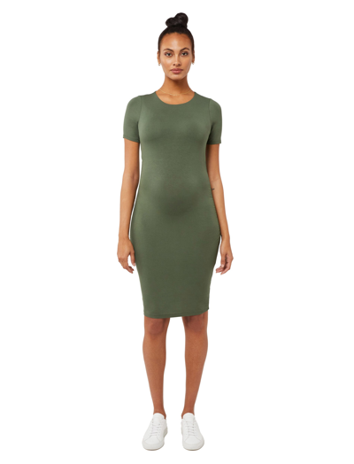 A Pea In The Pod Luxe Short Sleeve Jersey Maternity Shirtdress In Thyme