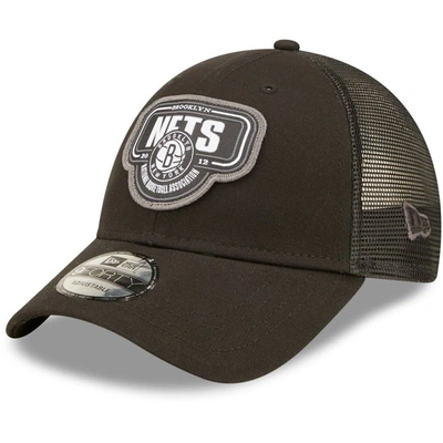 New Era Black Brooklyn Nets Team Logo Patch 9forty Trucker Snapback Hat