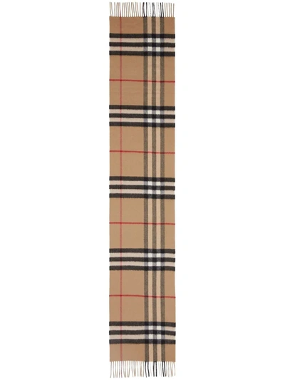 Burberry Giant Check Fringed Cashmere Scarf In Beige