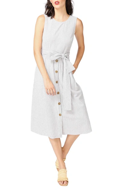 Court & Rowe Sleeveless Stretch Cotton Seersucker Dress In Grey