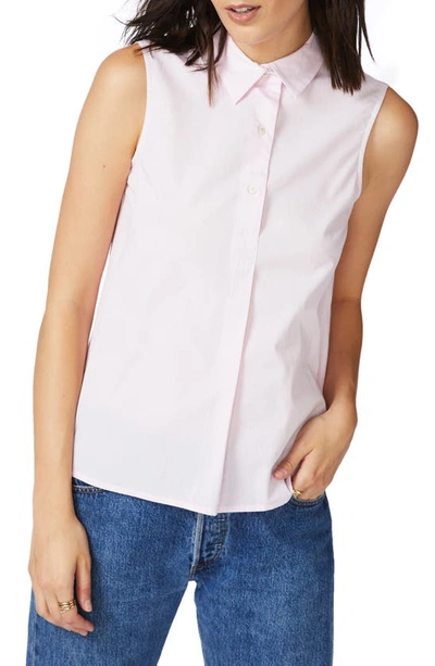 Court & Rowe Wide Stripe Sleeveless Cotton Shirt In Chambray Pink