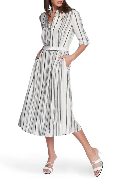 Court & Rowe Women's Stripe Belted Midi Shirt Dress In Soft Ecru
