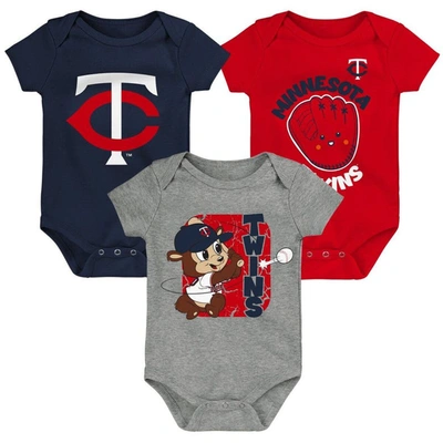 Outerstuff Babies' Newborn & Infant Navy/red/gray Minnesota Twins Change Up 3-pack Bodysuit Set