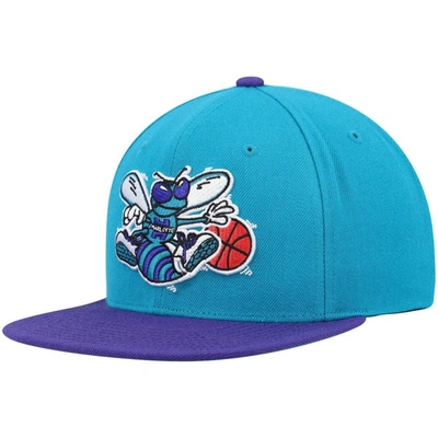 Mitchell & Ness Men's  Teal And Purple Charlotte Hornets Hardwood Classics Team Two-tone 2.0 Snapback In Teal,purple