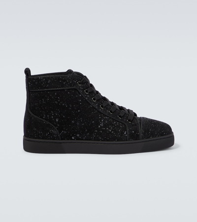 Christian Louboutin Louis Orlato Suede High-top Sneakers In Black/silver