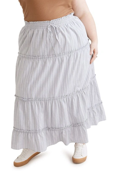 Madewell Striped Ruffle Tiered Pull-on Maxi Skirt In Blue/ White Stripe
