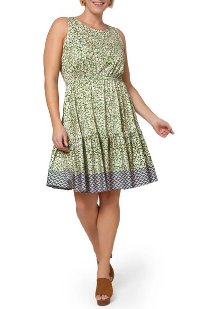 Leota Kristen Floral Print Sleeveless Dress In Green