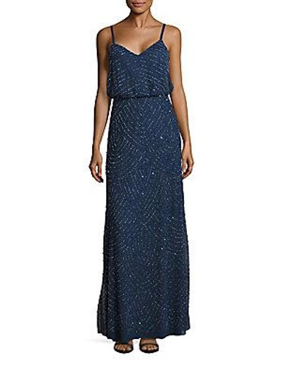 Adrianna Papell Sequined Chiffon Gown In Deep Blue