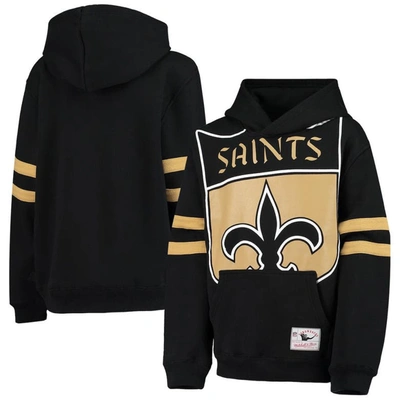 Mitchell & Ness Kids' Big Boys  Black New Orleans Saints Big Face Pullover Hoodie