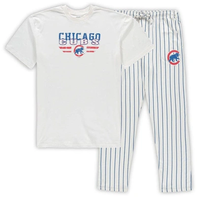 Concepts Sport Men's  White And Royal Chicago Cubs Big And Tall Pinstripe Sleep Set In White,royal