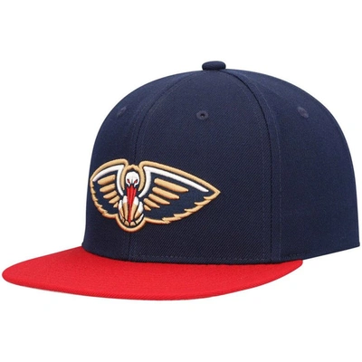 Mitchell & Ness Men's  Navy, Red New Orleans Pelicans Mvp Team Two-tone 2.0 Stretch-snapback Hat In Navy,red