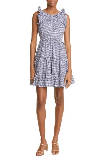 Likely Demi Gingham Tiered Cotton Dress In Navy/white