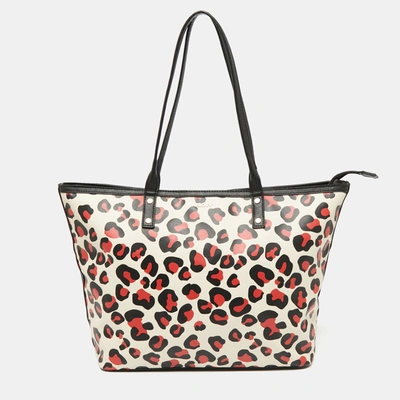 Pre-owned Dkny Black/red Leopard Print Coated Canvas Zip Tote