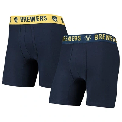 Concepts Sport Men's  Navy, Gold Milwaukee Brewers Two-pack Flagship Boxer Briefs Set In Navy,gold