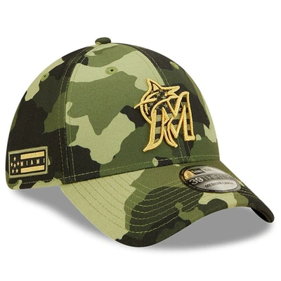 New Era Camo Miami Marlins 2022 Armed Forces Day 39thirty Flex Hat