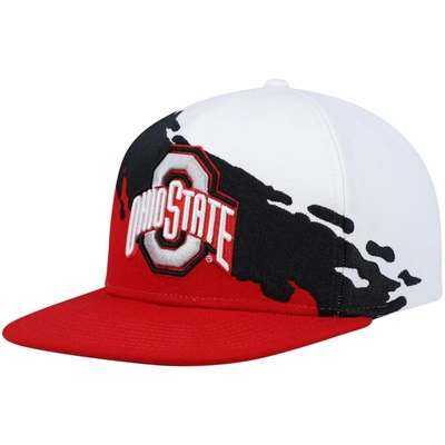 Mitchell & Ness Men's  Scarlet And White Ohio State Buckeyes Paintbrush Snapback Hat In Scarlet,white