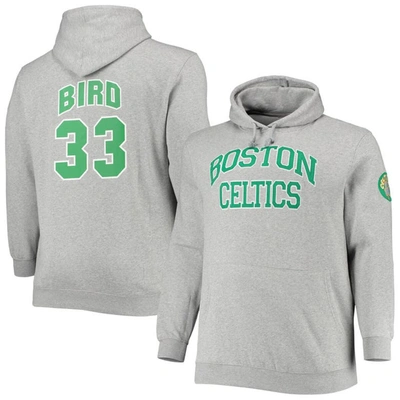 Mitchell & Ness Men's  Larry Bird Heathered Gray Boston Celtics Big And Tall Name And Number Pullover
