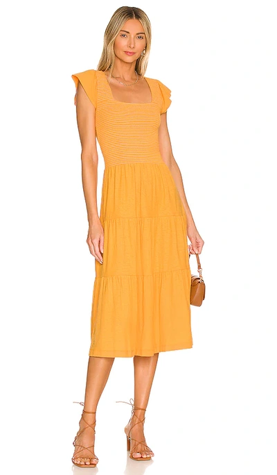 Nation Ltd Josie Square Neck Midi Dress In Tangerine