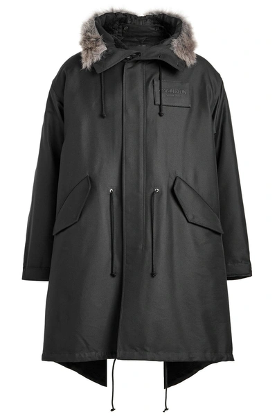 Calvin Klein 205w39nyc Shearling-trimmed Cotton And Silk-blend Parka In  Black Multi | ModeSens