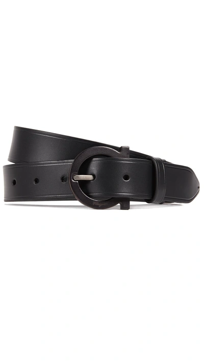 Ferragamo Tonal Leather Gancio Belt In Black