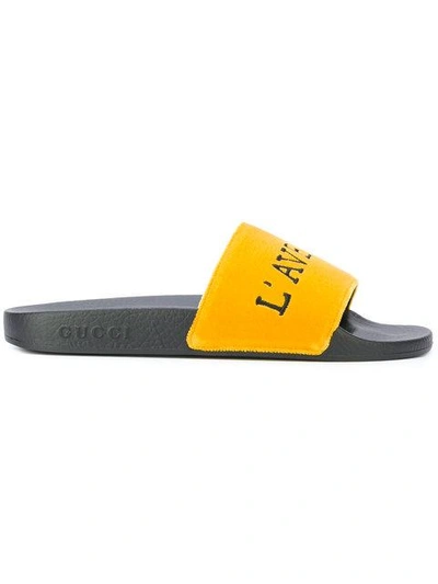 Gucci L'aveugle Par Amour Sliders - Yellow In Yellow & Orange