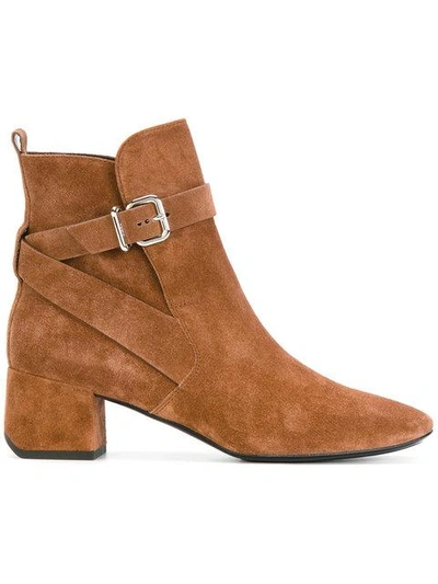 Tod's Buckle Strap Ankle Boots In Brown
