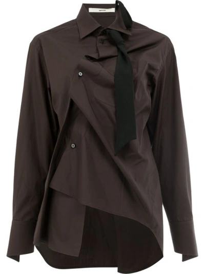 Aganovich Long Sleeved Twisted Shirt In Brown