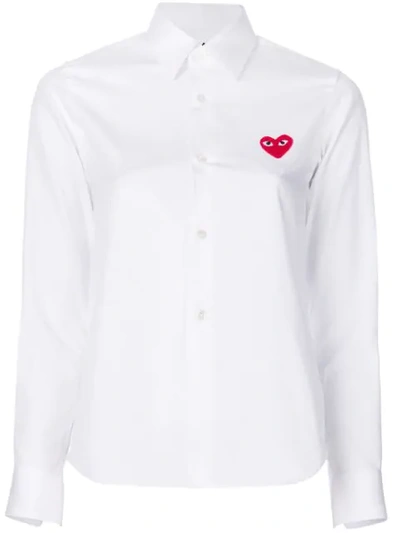 Comme Des Garçons Play Cotton Button Down With Red Emblem In White