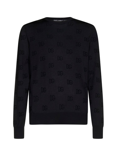 Dolce & Gabbana Logo Jacquard Silk Sweater In Nero