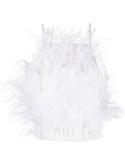 Cult Gaia Joey Ostrich Feather Halter Top In White