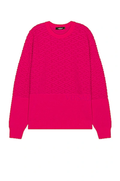Versace Greca Signature Wool Blend Knit Sweater In Pink & Purple