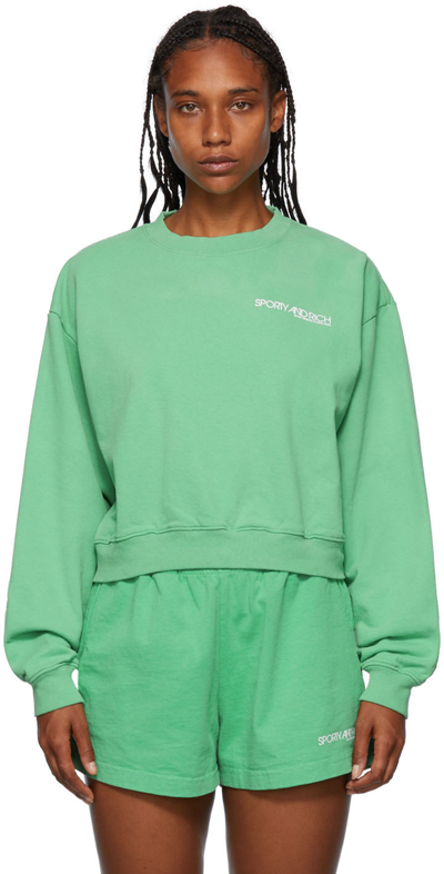 Sporty And Rich Disco Cropped Crewneck Woman Green In Cotton