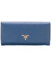 Prada Logo Plaque Continental Wallet In Blue