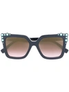 Fendi 52mm Crystal-embellished Square Sunglasses In Black/dark Blue
