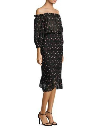 Saloni Off-the-shoulder Floral Blouson Dress In Ebony Blossom