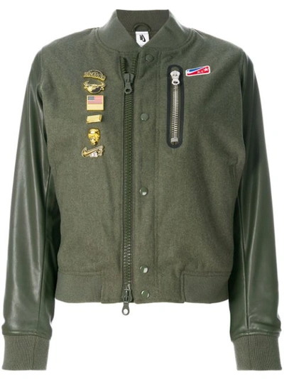 Nike + Riccardo Tisci Embellished Appliquéd Wool-blend Felt And Faux Leather Bomber Jacket In Army Green
