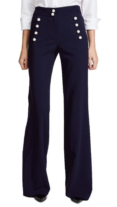Veronica Beard Adley Button-detail Pants In Navy ModeSens