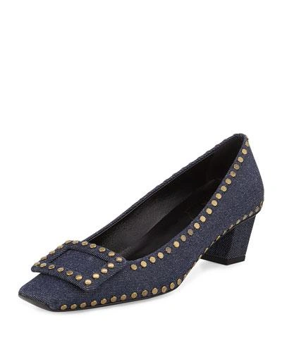 Roger Vivier Belle Vivier Studded Denim Pump, Blue