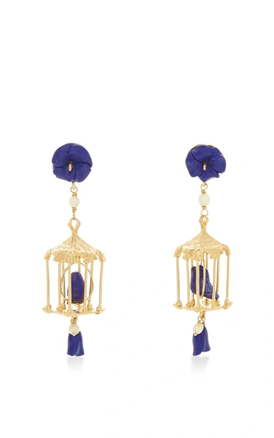 Of Rare Origin Pagoda 18k Yellow Gold Vermeil Lapis And White Agate Earrings In Blue