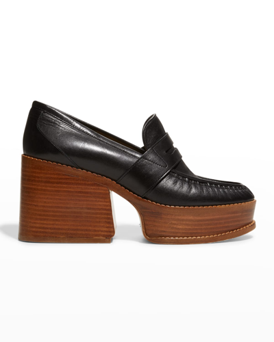 Gabriela Hearst Augusta Leather Platform Penny Loafers In Black