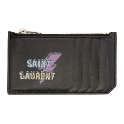 Saint Laurent Black Leather Cards Holder With Studs Eclair