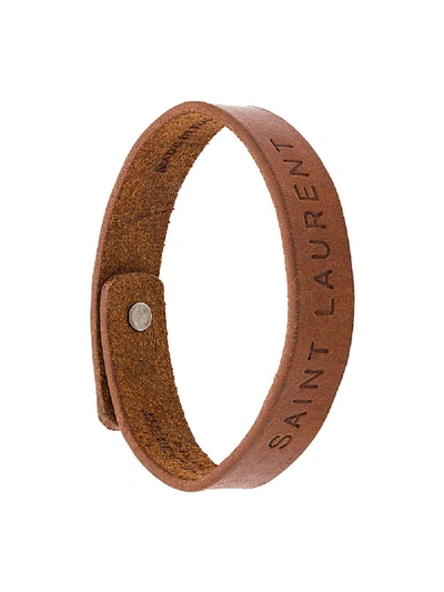 Saint Laurent Logo-engraved Leather Bracelet In Brown
