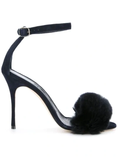 Manolo Blahnik Mincha Fur-trim D'orsay Sandal In Black