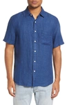 Faherty Laguna Short Sleeve Linen Button-up Shirt In Indigo Basketweave