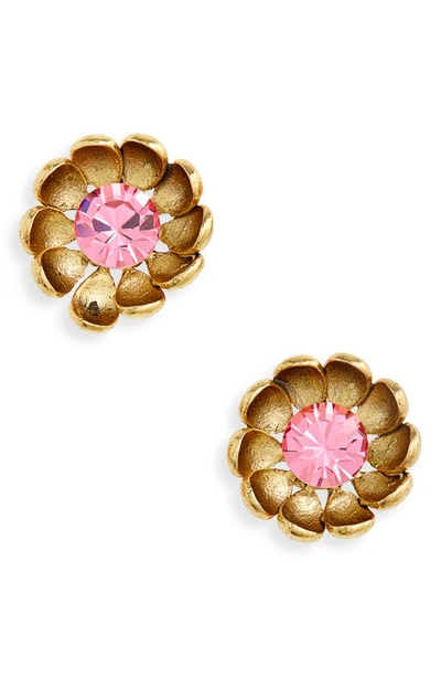 Oscar De La Renta Crystal Flower Stud Earrings In Rose