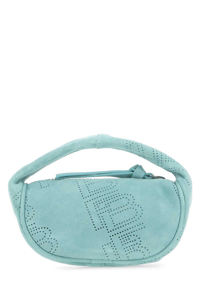 By Far Mini Micro Cush Grained Leather Tote Bag In Blue