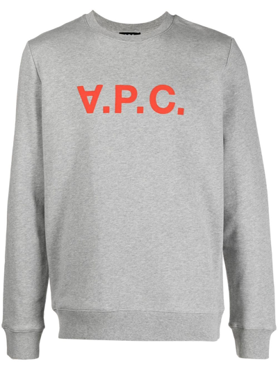 A.p.c. Red Logo-print Crewneck Sweatshirt Grey In Grey 1