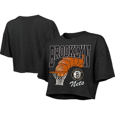 Majestic Threads Charcoal Brooklyn Nets Bank Shot Cropped T-shirt